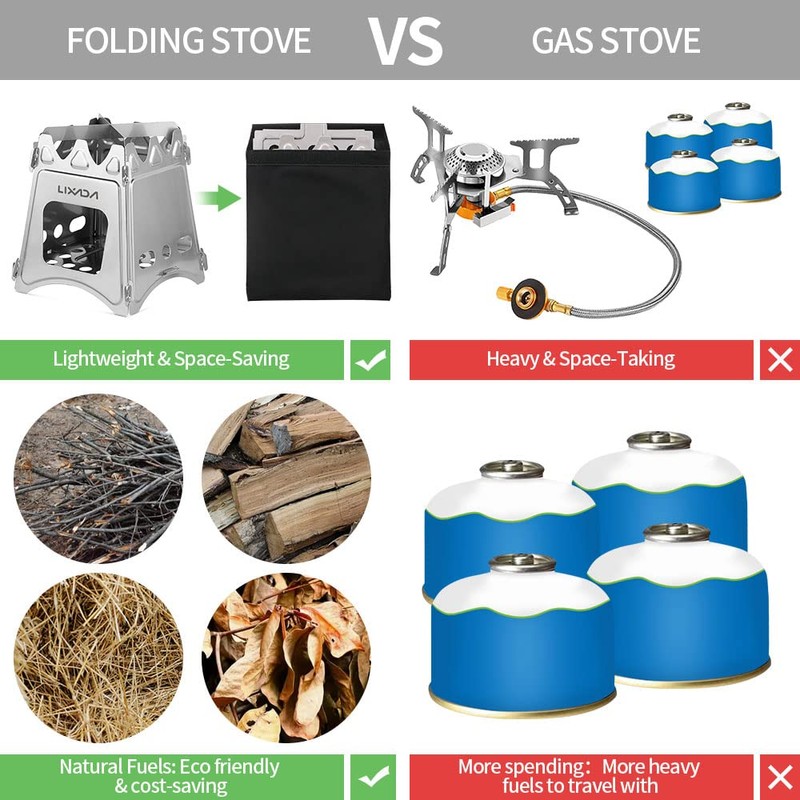 Lixada Camping Wood Stove Folding Lightweight Stainless Steel Wood Burning