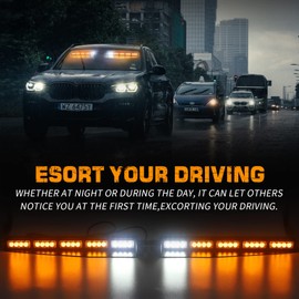 XRIDONSEN 34 inch Emergency Visor Lights Bar 40 LED Amber Strobe Lights Interior Front Windshield Warning Flashing Hazard Safety Light w/White Take Down for Snow plow Tow Trucks Construction Vehicles