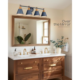 FEMILA 4-Light Bathroom Light Fixtures, Farmhouse Modern Vanity Lights Wall Lamp with Hammered Metal Shade Finish, Dark Blue, 4FG59B-4W Blue