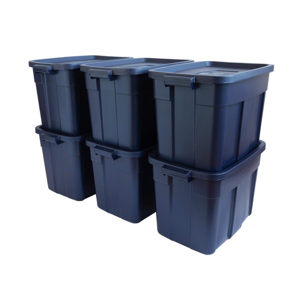 Rubbermaid Roughneck️ Storage Totes, Durable Stackable Storage Containers, Great for Garage Storage, Moving Boxes, and More, 18 Gal - 6 Pack