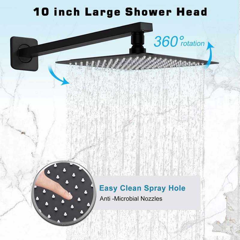 Elefloom Shower Faucet Set, 10 Inch Matte Black Wall Mounted