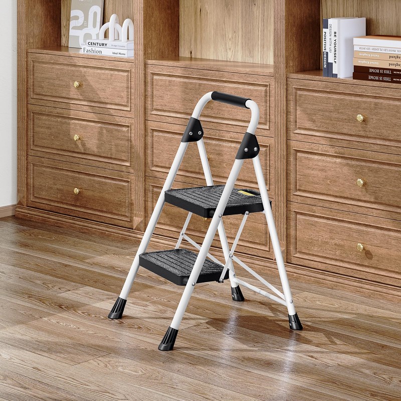 KINGRACK Sturdy Steel 2 Step Ladder, Folding Step Stool with