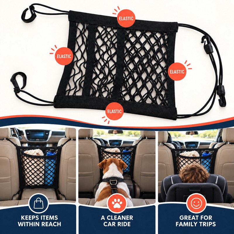 Car Storage Net Bag Between Seats Car Divider Child Safety