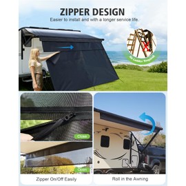 Dulepax RV Awning Shade Screen with Zipper 8'X9'3'' -Second Generation RV Awning Screen Significantly Improves Shadew and Privacy.Universal RV Awning Sun Shade Screen with Complete Kits