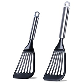 KSENDALO Flexible Slotted Spatula Turner Flipper Set - Silicone Coated Nylon Blade Fish Spatula, Light Weigthed but Sturdy Kitchen Tool for Nonstick Pan Cooking Eggs, Fish, Pancakes, and Omelettes