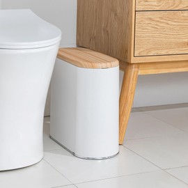 Bathroom Trash Can with Lid, 10 Liter/2.6 Gallon Small Garbage Can Dog Proof , Modern Office Waste Basket with Press Top, Slim Plastic Kitchen Trash Bin for Bedroom, Toilet, Living Room, Cream White