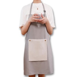 Pursufect Apron with Microfibre Cleaning Cloth & XL Pocket Waterproof for BBQ Cooking Baking Cooking Apron Kitchen Apron Women Men Grey, gray