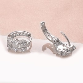 JOLCHIF Cubic Zirconia Hoop Earrings Small Gold-Plated Earrings Women's Glitter Statement Earrings Rings Fashion Jewellery Girls, White gold plated, Cubic Zirconia