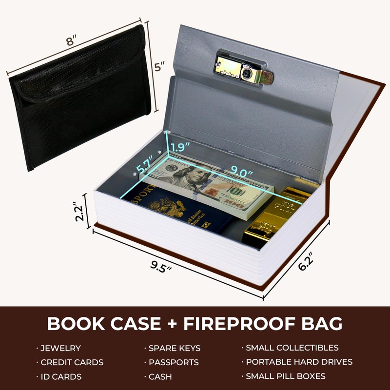 Book Safe with Combination Lock, Hidden Safe (9.5 x 6.2