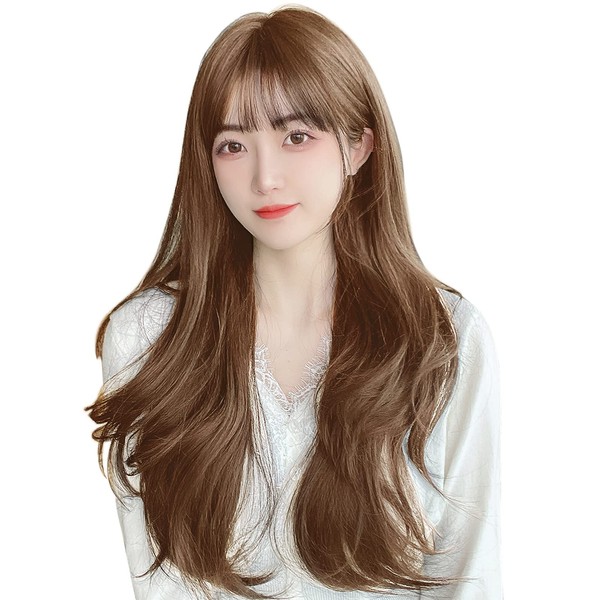 ARZER Wig, Long Wave, Full Wig, Curly Hair, Women's, Small Face, Bangs, Fluffy, Wig, Long Curl, Cross-Dressing, Everyday Use, Net Included
