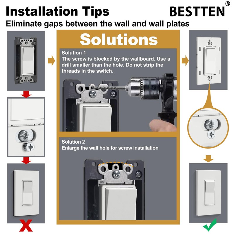 20 Pack BESTTEN Screwless Wall Plate, 1 Gang Decorator Light