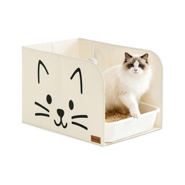 Qozary Cat Litter Box Enclosure, Waterproof Litter Box Shield for Less Mess, Keeps Litter Inside, Easy to Clean, Includes 2 Hooks