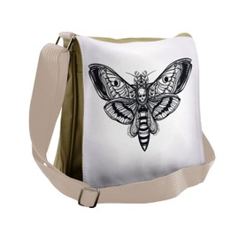 Lunarable Skull Messenger Bag, Dead Moth with Grunge Effect, Unisex Cross-body