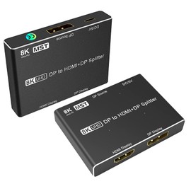 8K DisplayPort HDMI Splitter Switch 1.4 MST SST Hub - with HDMI and DP Output Directional 1 in 2 Out, BolAAzuL 2-Port DP Multi-Stream Transport 4K @ 120Hz via HDMI Output (Single Display Only)