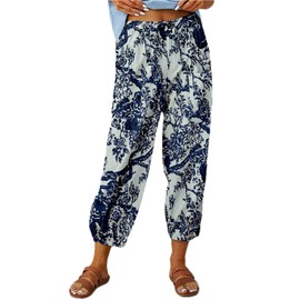 Bozanly Summer Boho Capris Pants for Women Lounge Crop Yoga Floral Sweatpants Trousers with Drawstring(0686-White-S)