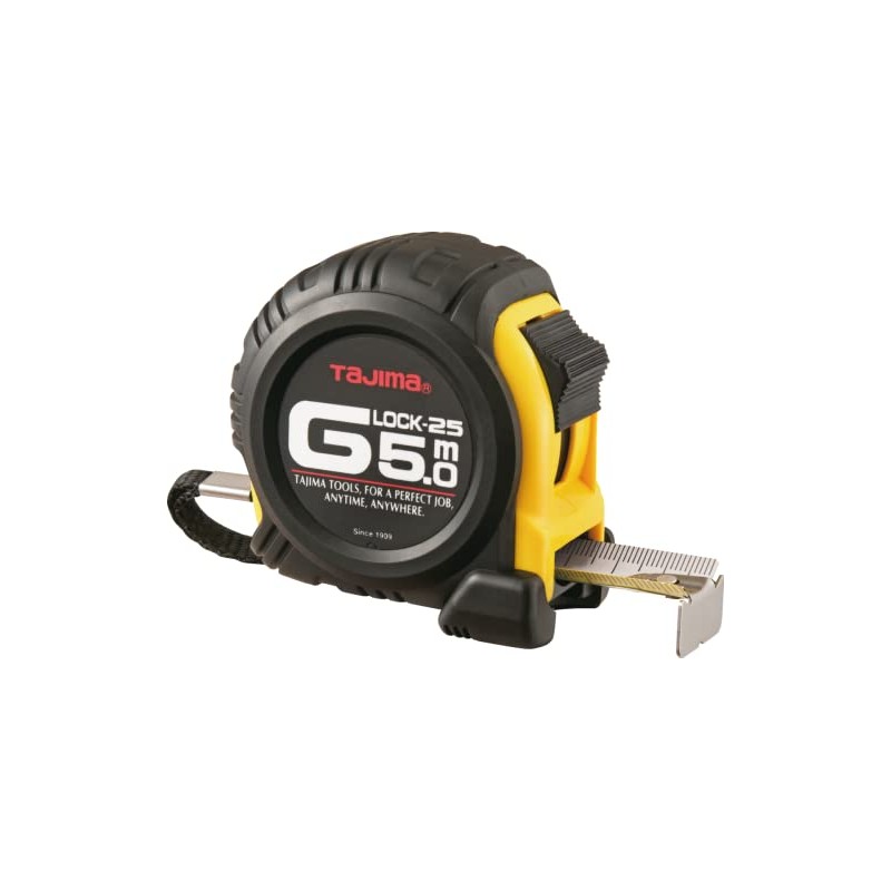 Tajima G5PA0MY" G-Lock Measuring Tape, Black/Yellow, 10 m x 25