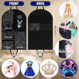 Funnymoom 6 Pcs Cheer Blue Garment Bags for Dance Costumes with 6 Pockets, 40" Waterproof Cheer Dance Costume Garment Bag, Hanging Clothes or Carried on the Back for Storage Cheerleading Uniform