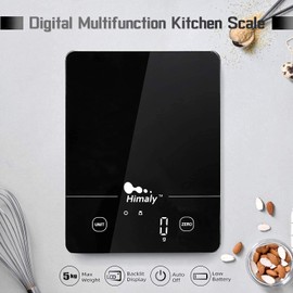 Himaly Digital Kitchen Scales Food Scale with Tempered Glass Platform,Electronic Cooking Scale with LCD Display, Multifunction Weighing Scale for Baking, Tare Function, 5kg/11LB