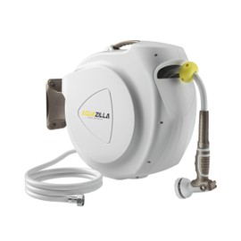 Retractable Garden Hose Reel, 5/8 in 65+6 ft, Heavy Duty Wall Mounted Water Hose Reel, Spring Power Automatic Rewind, Any Length Lock, 180° Swivel Bracket, 10 Pattern Spray Nozzle