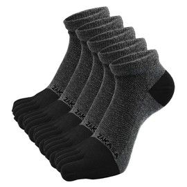 ZAKASA Toe Socks for Men Ankle: No Show Low Cut Toe Socks Individual Five Finger Cotton for Athletic Running 5 Pairs, Grey 5 Pairs, 10-12