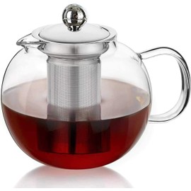 Tetera de vidrio con infusor extraíble y hojas sueltas florecientes, cafetera de té helado y tetera con infusor para té de hojas sueltas (23 onzas/660 ml)