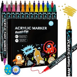 Plumones Acrilicos Doble Punta, Sebami 24 Colores Acrílicos Marcadores, Rotuladores Acrilicos para Piedras, Cristal, Madera, Cerámica, Plastico, Lienzo, Huevos de Pascua (24 Colors)