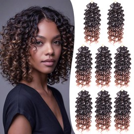 10 Inch 8 Packs Gogo Curl Crochet Hair Ombre Brown Pre Looped Ocean Wave Crochet Hair Deep Twist Curly Goddess Box Braids Synthetic Water Wave Braiding Hair for Women T1B/30