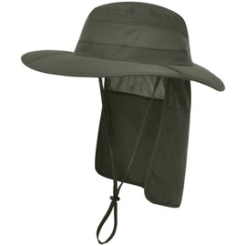 ZEXIAN Men&Women Foldable Sun Hat with Packable Neck Flap, UPF50+ Wide Brim Safari Cap for Hiking Gardening and Fishing (CA/US, Alpha, One Size, Army Green)