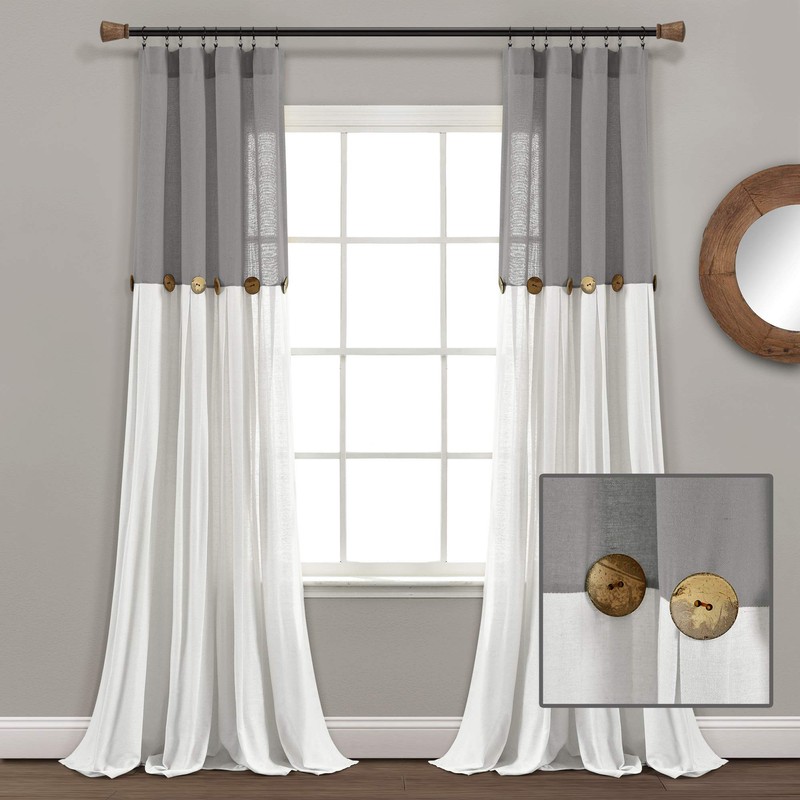 Lush Decor Linen Button Window Curtain Single Panel, 40"W x