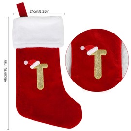 VEYLIN Embroidered Stockings Christmas 20 Inch Christmas Stockings with Letters, Plush Christmas Stockings Christmas Stockings for Kids/Adult Red Letter(T)