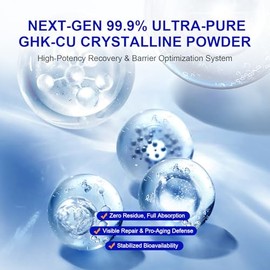 GHK-Cu - Polvo de péptido de cobre 99,9% puro, péptido de cobre azul de grado cosmético para antienvejecimiento y reparación de la piel, cristales solubles ultrafinos (1G)