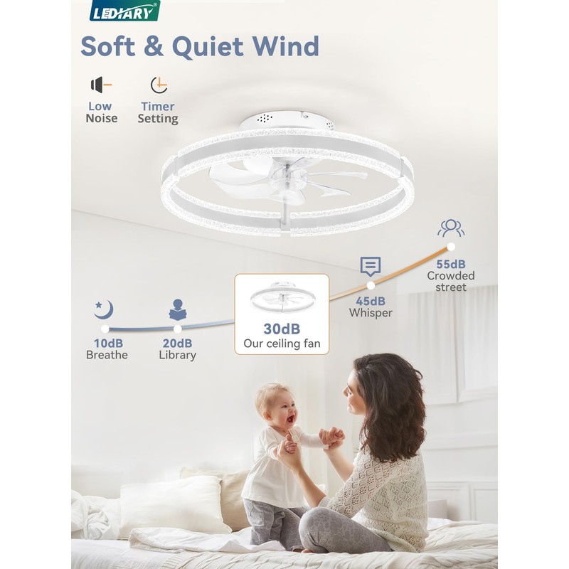 LEDIARY Ceiling Fans with Lights and Remote, 20'' Low Profile