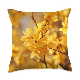Vibrant Spring Painting in Full Beauty of Blooming Forsythia Throw Pillow