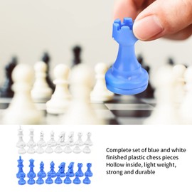 Alvinlite Portable Chess Pieces Set, 32 Piece Plastic Chess Piece Set, King Height 49 mm, for Chess Board Chess, Without Chessboard, Blue and White