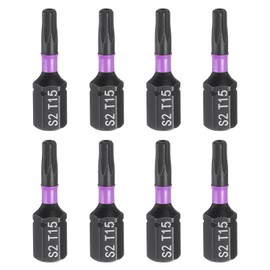 HARFINGTON 8pcs TT15 Torx Screwdriver Bit 1/4" Hex Shank 25mm/1" Length Magnetic Star 6 Point Head Hex Bits S2 Steel Screw Driver Bit with Hole Industrial Grade Electric Drill Bits