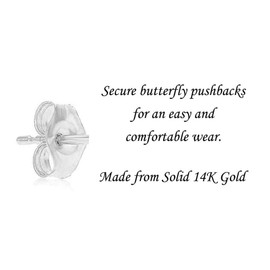 14k White Gold Solitaire Round Cubic Zirconia Stud Earrings with Gold butterfly Pushbacks, White Gold, Cubic Zirconia