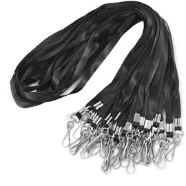100 Pack Lanyard Swivel Hook Flat Neck Lanyard with Id Holder (Black)
