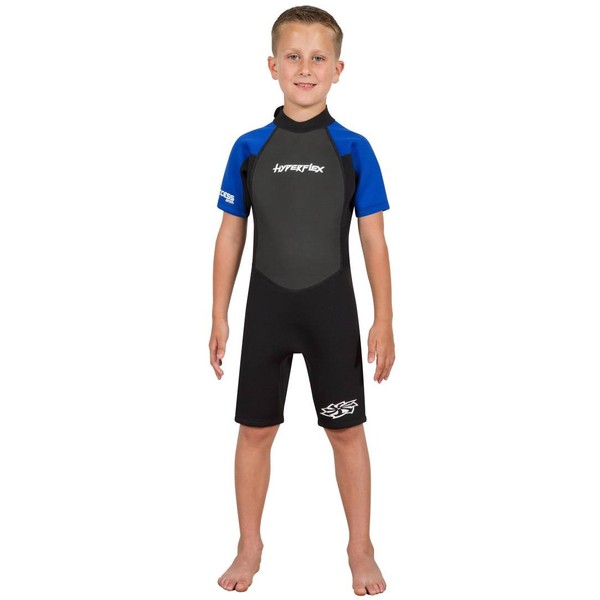 Hyperflex Access Unisex Child's 2mm Back Zip Shorty Wetsuit - Warm, Kid's Springsuit - 4-Way Stretch Neoprene - Adjustable Collar and Flat Lock Construction - 50+ UV SHIELD. Ages 2 thru 16