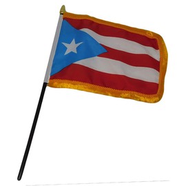 Puerto Rico Light Blue 4"x6" Flag With Gold Fringe Desk Set Plastic Table Stick Staff