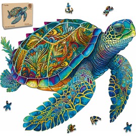 MYS Aurora Wooden Puzzles, Sea Turtle Jigsaw Puzzles 300 Pieces, Unique Shaped Wooden Puzzle for Adults and Kids, Family Game 11.3 x 13.8 Inch