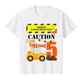 Kids 5th Construction Truck Birthday Excavator Age 5 Year Old Boy T-Shirt