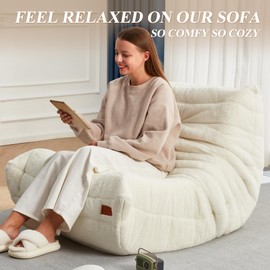 Cansunna Bean Bag Chair Sofa Sack Big Beanbag Chair for Adults Fireside Bean Bag Lounger Memory Foam Chair for Home, Apartment or Gaming Venue (WHITEPLUSH)