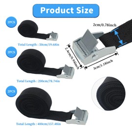 Pack of 6 lashing straps, fastening strap, 0.5 m/2 m/4 m, ratchet lashing strap, width 20 mm, adjustable lashing strap with metal buckle for transport, luggage, cargo, camping