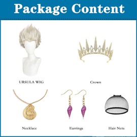 Ursula Wig and Necklace Crown Earrings White Sea Witch Cosplay Hairs Heat Resistant Synthetic Halloween Cosplay Wigs for Women