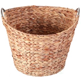 Vintiquewise Large Round Wicker Laundry Hamper Basket, Water Hyacinth Woven, Tall Hamper with Metal Handles, Extra Large Rattan Laundry Basket