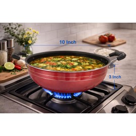 YADNESH Aluminum Kadai Indian Cooking Pan Deep Fry Kadhai with Stainless Steel Lid Skillet Wok Frying Pan Indian Cooking Sauces Stews Soups Wok Stir Fry Traditional 2.5 Litres