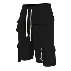 SCREENSHOT-SP31300 Mens Urban Hip Hop Premium Streetwear Fleece Shorts - Street Tactical Functional Multi Cargo Pockets Utility Varsity Fashion SweatShorts-Black-Large
