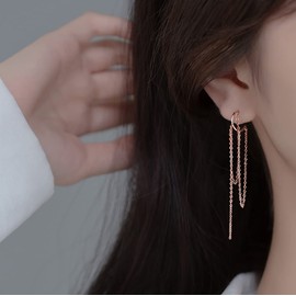 SLUYNZ 925 Sterling Silver Drop Earrings Hoop Earrings Huggie Earrings Chain for Women Piercing Earrings Tassel, Sterling Silver, No Gemstone