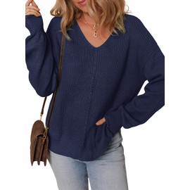 Dokotoo Fall Sweaters for Women 2025 Fashion Winter Pullover Sweater Elegant Solid Color Slouchy Cable Knit Sweaters Casual Loose Jumper Tops Blue Medium