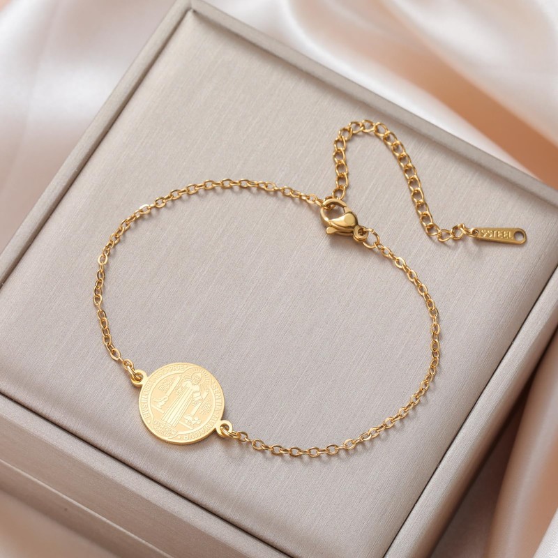 Saint Benedict Bracelet Stainless Steel Exorcism Medal Adjustable Chain Bracelet